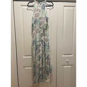 R&K White Floral Women's Dress Maxi Length Size 12-Watercolor Blue, Light Green